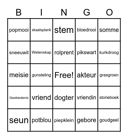Ontmoet 'n ster Bingo Card