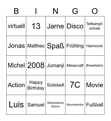 Luis Geburtstags-Bingo Card