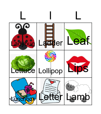 Letter L Bingo Card