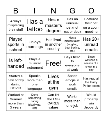 Summit Staff Bingo Card