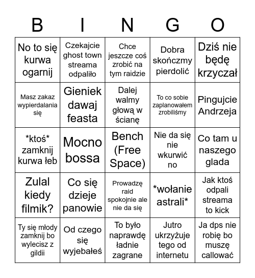 Alkoo Raid Bingo Card