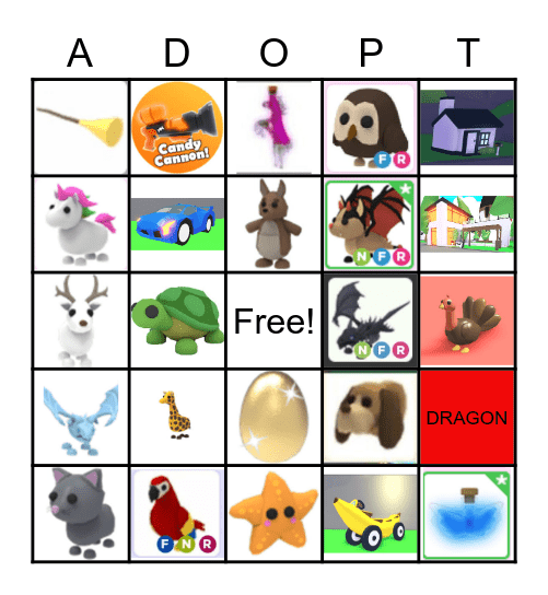 Adopt Me Bingo Card