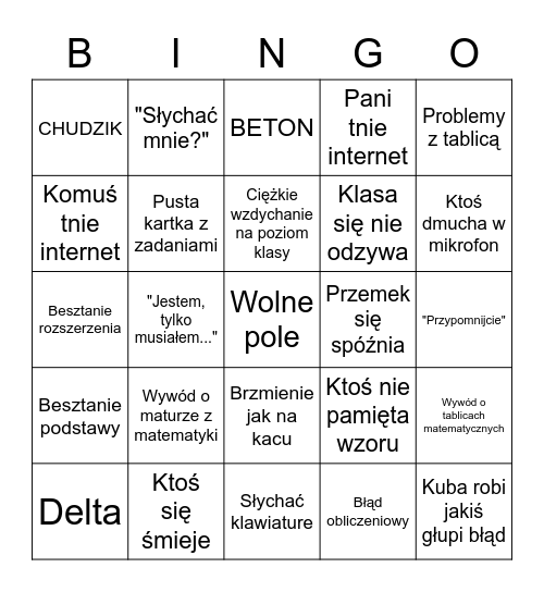 Matma bingo XD Bingo Card