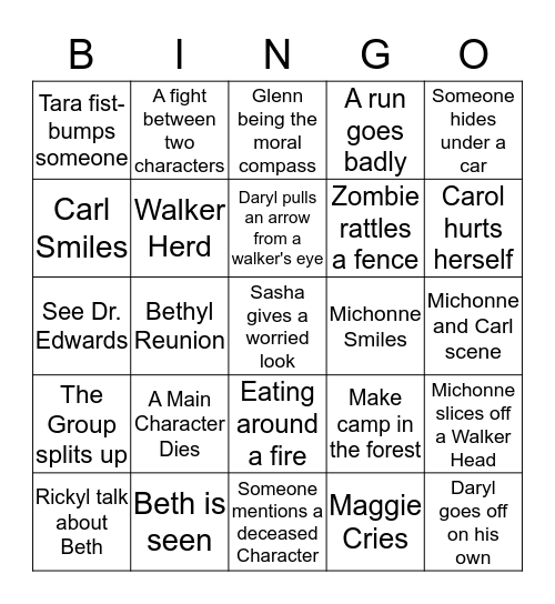 The Walking Dead Bingo Card