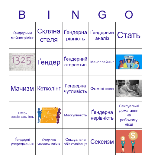 Основні поняття ґендеру Bingo Card