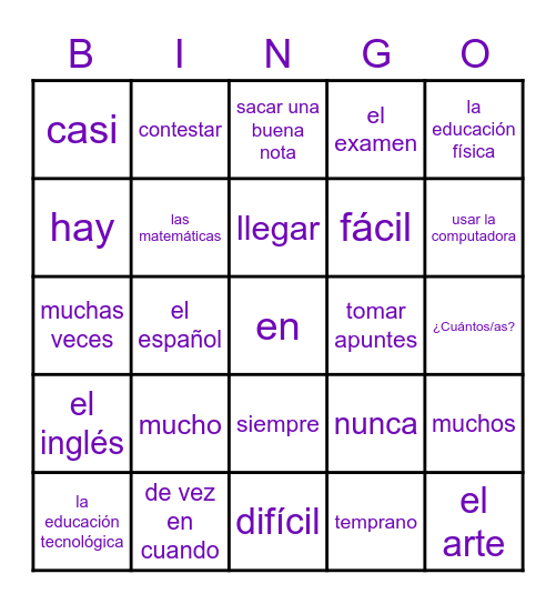 (2.1) Unidad 2 Lección 1 Bingo Card