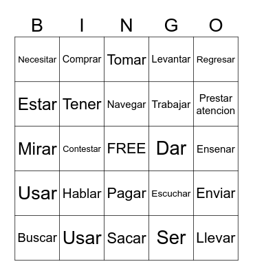 DeFedelto- Sp 1 Ch. 3 VERBS Bingo Card