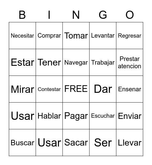 DeFedelto- Sp 1 Ch. 3 VERBS Bingo Card