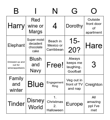 Emalee's Bridal Shower Bingo Card