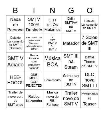 SMT LIVE CONCERT 2021 Bingo Card