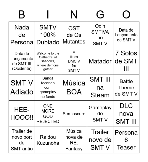 SMT LIVE CONCERT 2021 Bingo Card