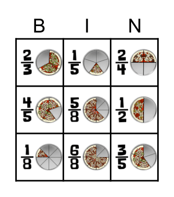 Pizza Fractions Bingo Card
