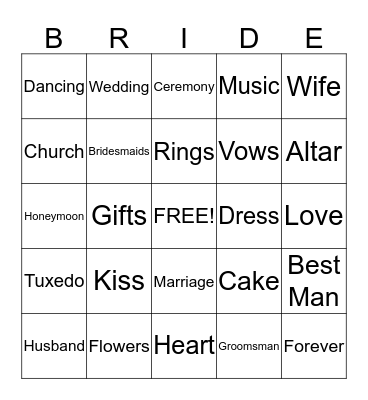 Bride Bingo! Bingo Card
