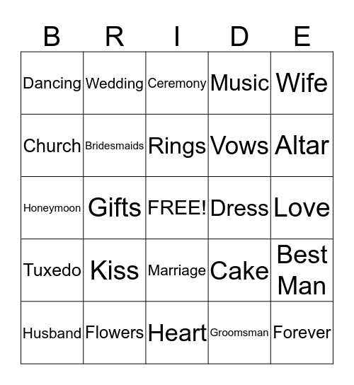 Bride Bingo! Bingo Card