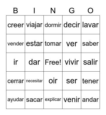 spanish card Bingo Card
