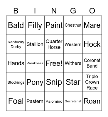 Equine Bingo Card