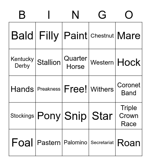 Equine Bingo Card