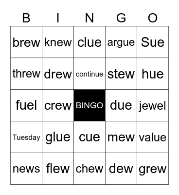 Long U Sound BINGO Card