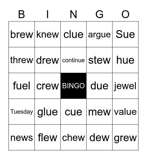 Long U Sound BINGO Card