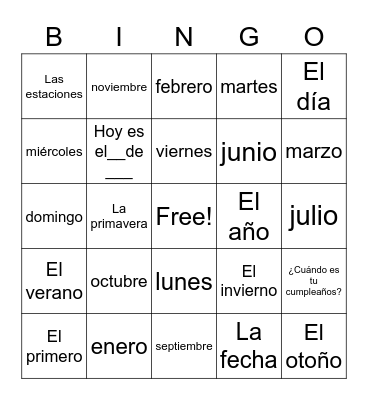 El calendario Bingo Card