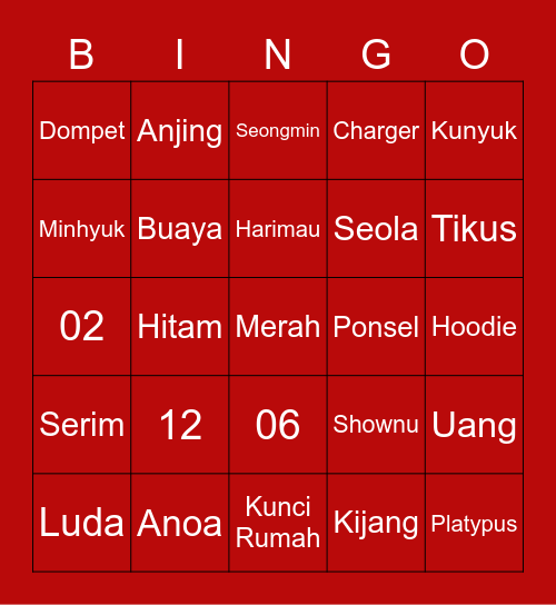 qangminhee cakep Bingo Card