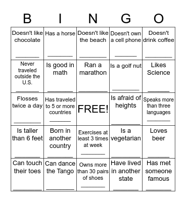 ICE BREAKER Bingo Card