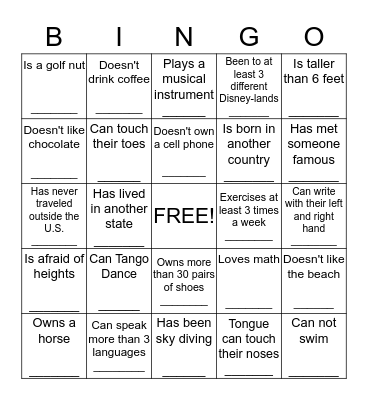 Icebreaker Bingo Card