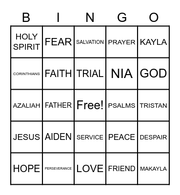 Hope and Faith Bingo Card