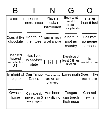 Icebreaker Bingo Card