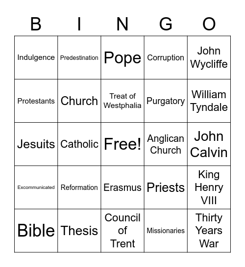 The Reformation Bingo Card