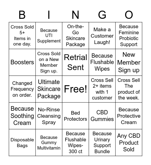 Because Market Cross Sell Bingo Card