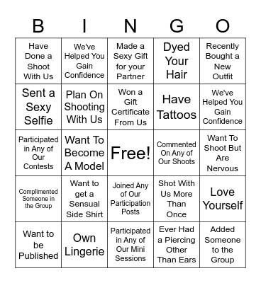 Sensual Side Photography Bingo Card