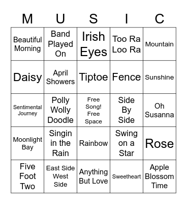 Spring Music Bingo Card