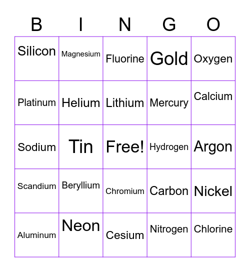 Periodic Table Bingo Card