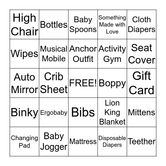 BABY SHOWER BINGO Card