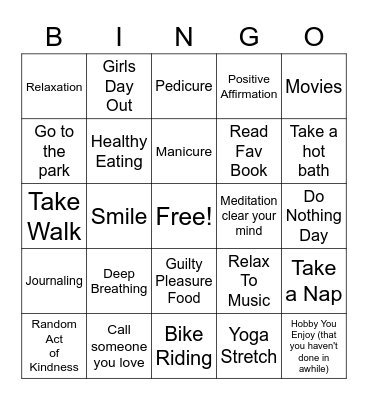 Self-Care Bingo Card