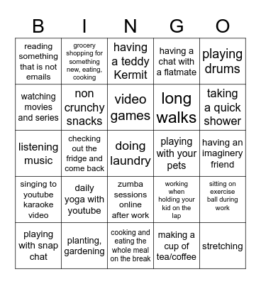 WFH inspired bingo Card