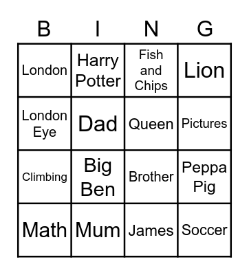 GIC - UK Bingo Card Bingo Card