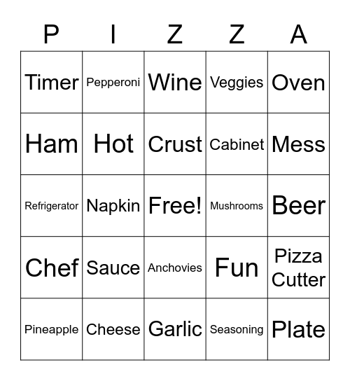 PIZZA PARTY BINGO Card