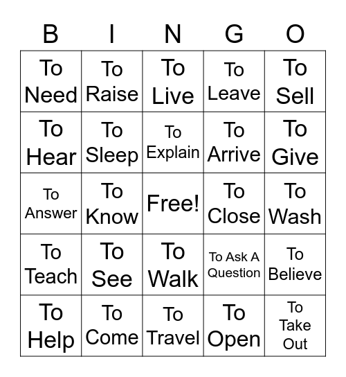 Verbs Bingo Card