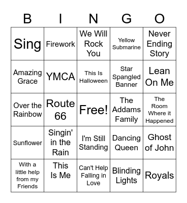 Foothill Choir Songs Bingo Card