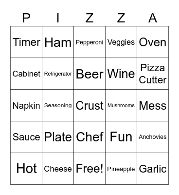 PIZZA PARTY BINGO Card