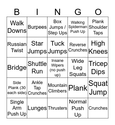 BINGO For FITNESS Sake Style Bingo Card