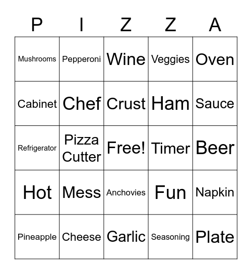 PIZZA PARTY BINGO Card