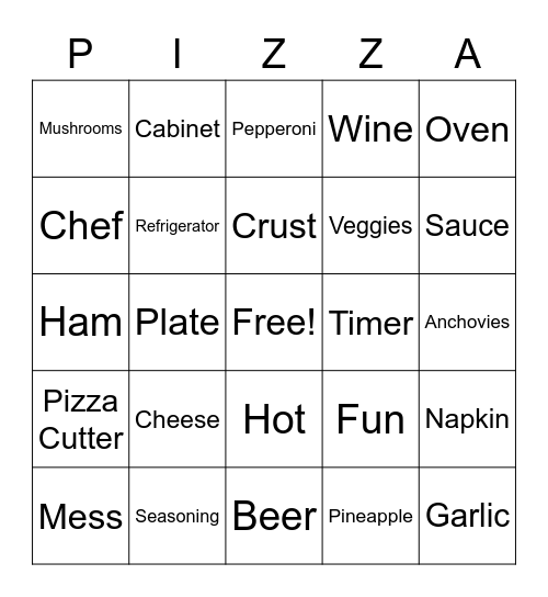 PIZZA PARTY BINGO Card