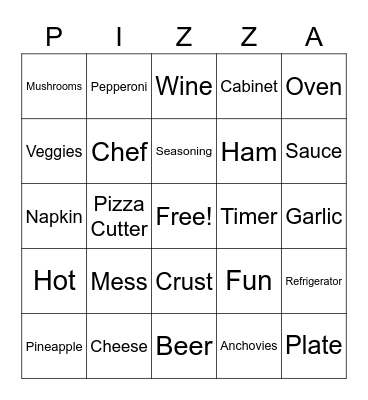 PIZZA PARTY BINGO Card