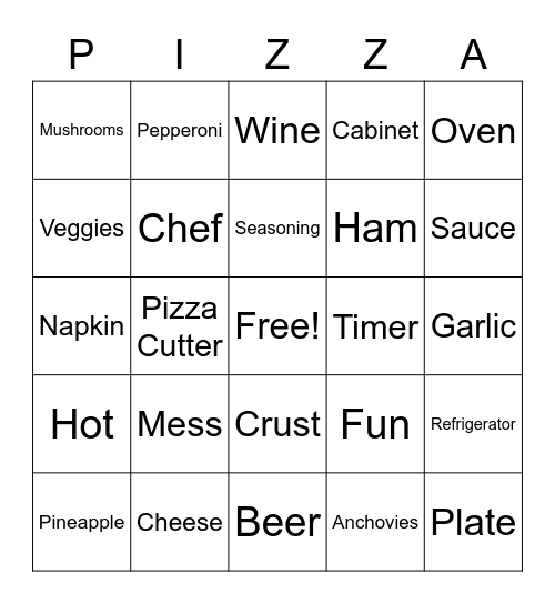 PIZZA PARTY BINGO Card