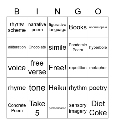 Poetry Bingo Card