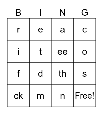 Sounds 1 - 15 Bingo Card