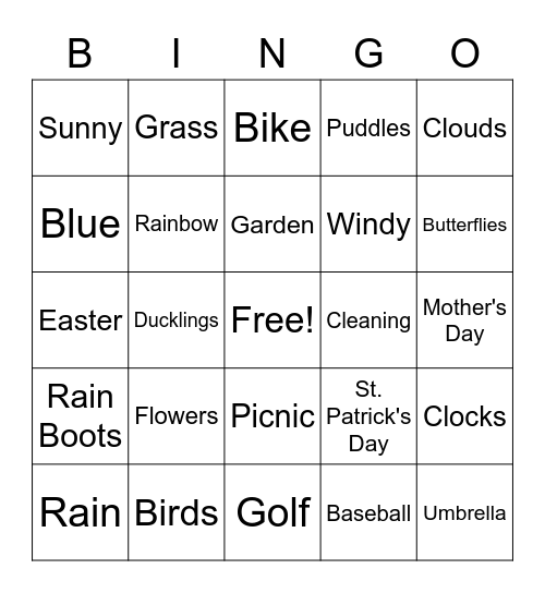 Spring Things! Bingo Card